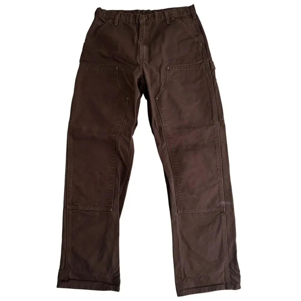 Vintage Carhartt Double-Knee Canvas Carpenter Work Pants Brown 34x33
